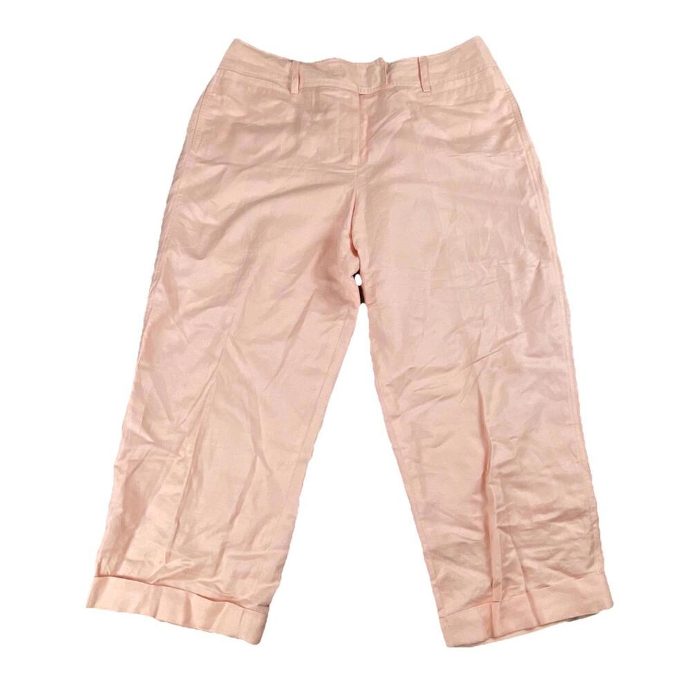 Larry Levine Petite Linen Cropped Pants Women’s 12P (30x23) Coral Pink Boho